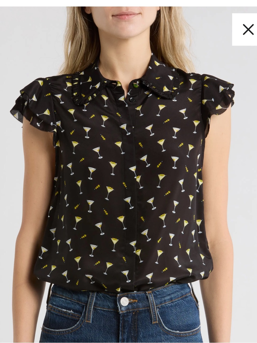 NWT Alice + Olivia BLACK LAST CALL RUFFLED SHORT SLEEVE BLOUSE Size XS